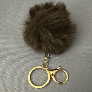Elegant Brown Fluffy Keychain with Gold Hardware